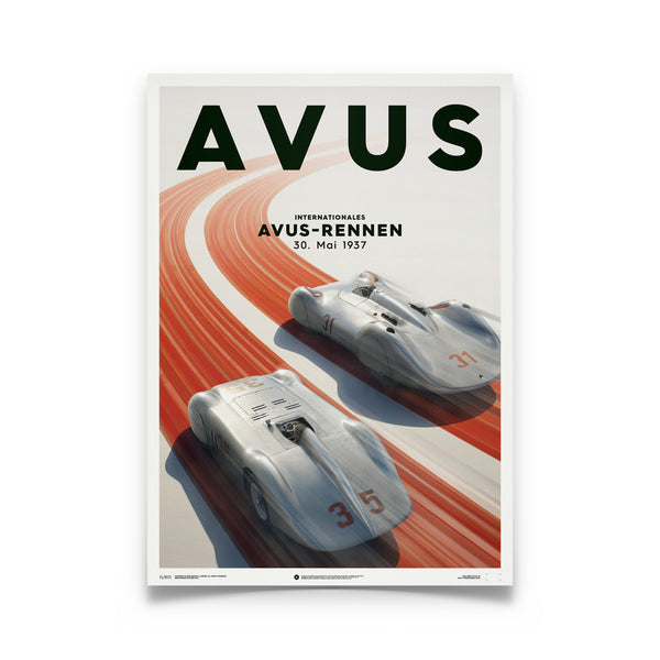 Affiche Mercedes Benz & Auto Union - Silver Avus - 1937