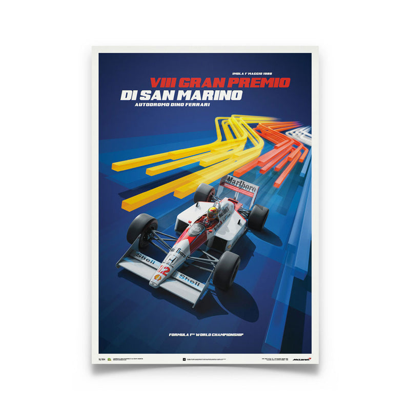 Affiche McLaren MP4/4 - Bleue - GP de San Marin - 1988 - Automobilist