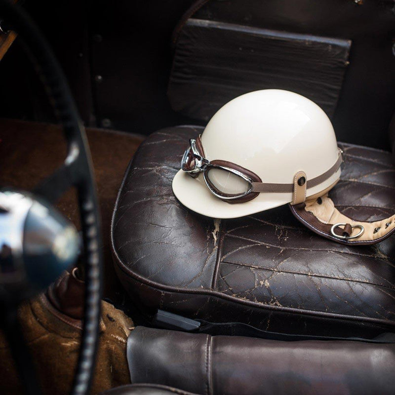 Casque auto bol vintage beige - Classic Route - Avec lunettes Aviator Goggle